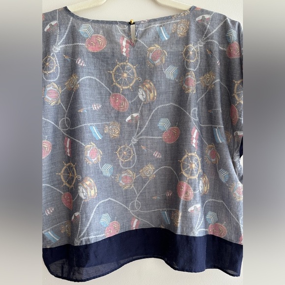 Eveve Nautical Print Blouse, Coastal Grandma Preppy Blouse, Navy Blue, Medium - Picture 13 of 15
